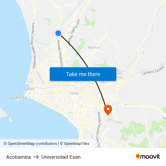 Acobamba to Universidad Esan map
