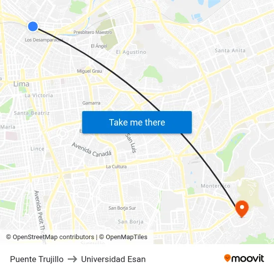 Puente Trujillo to Universidad Esan map