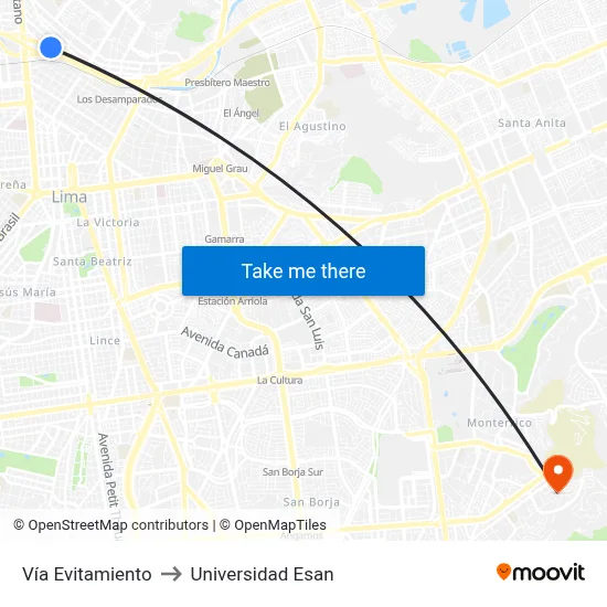 Vía Evitamiento to Universidad Esan map