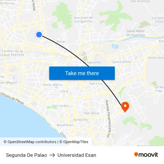 Segunda De Palao to Universidad Esan map