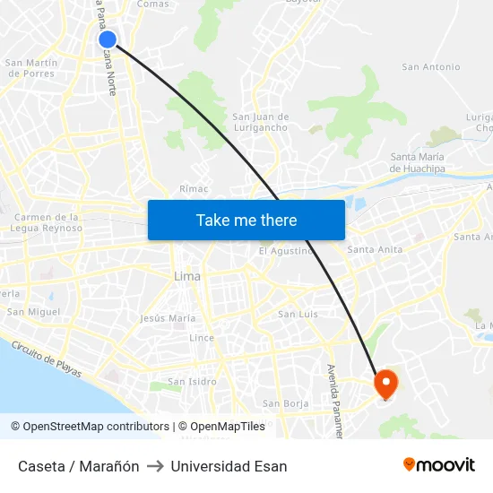 Caseta / Marañón to Universidad Esan map
