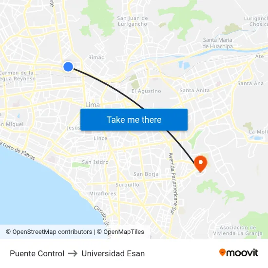 Puente Control to Universidad Esan map