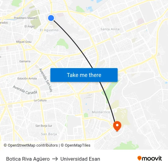 Botica Riva Agüero to Universidad Esan map