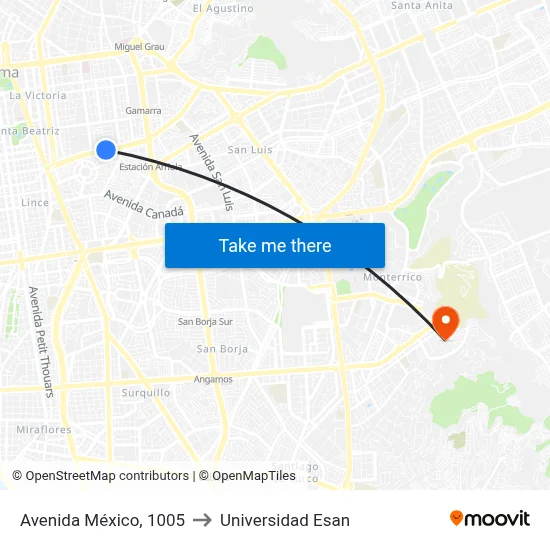 Avenida México, 1005 to Universidad Esan map