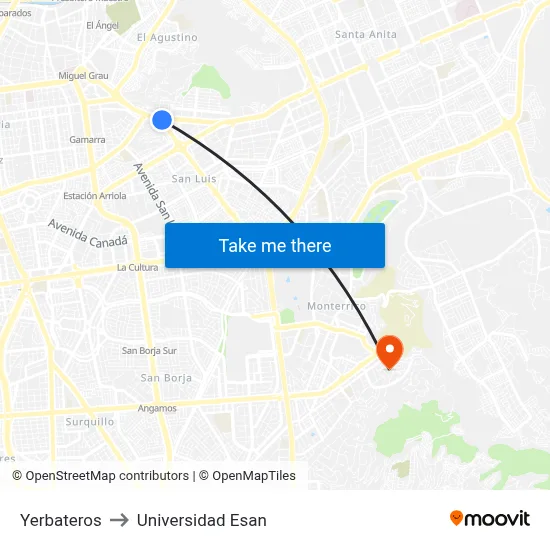 Yerbateros to Universidad Esan map
