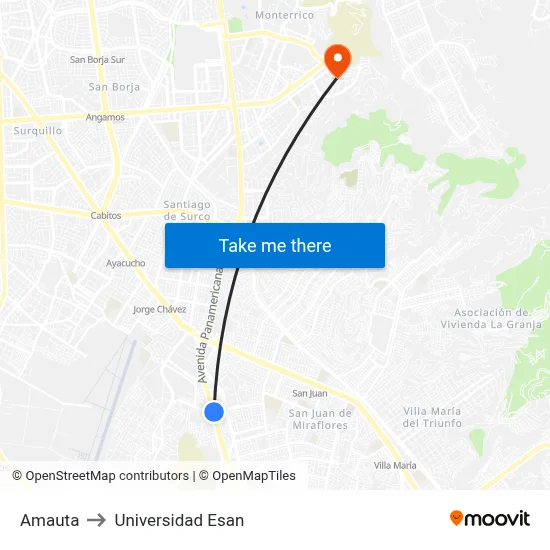 Amauta to Universidad Esan map
