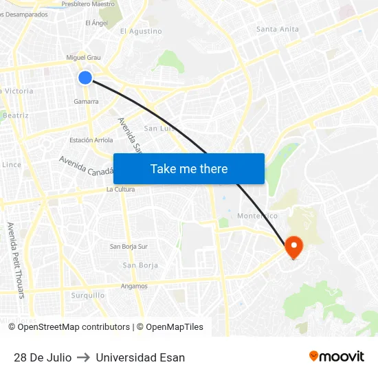 28 De Julio to Universidad Esan map