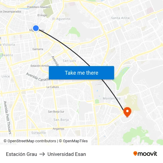Estación Grau to Universidad Esan map