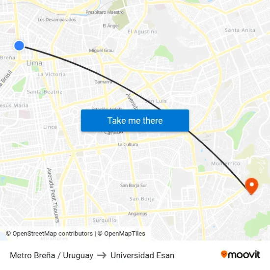 Metro Breña / Uruguay to Universidad Esan map