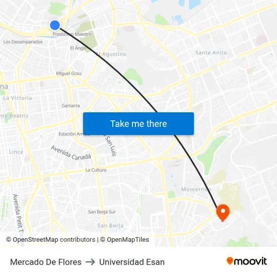 Mercado De Flores to Universidad Esan map