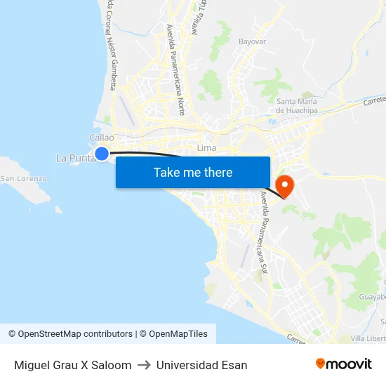 Miguel Grau X Saloom to Universidad Esan map