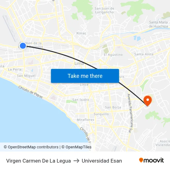 Virgen Carmen De La Legua to Universidad Esan map