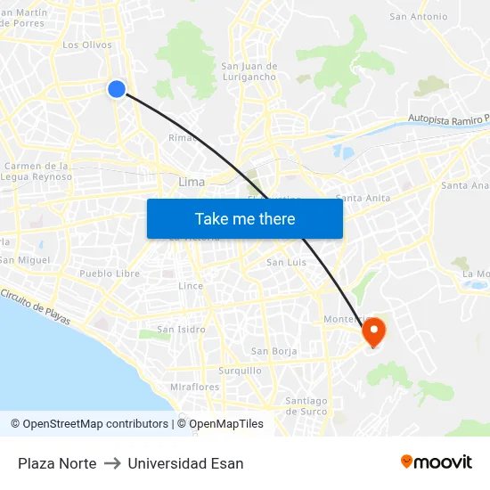Plaza Norte to Universidad Esan map