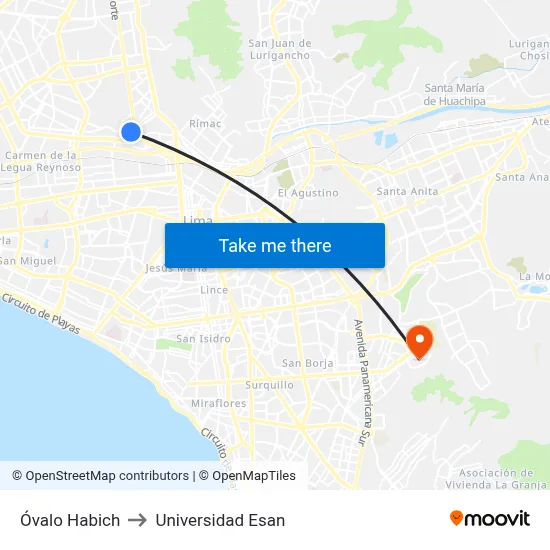 Óvalo Habich to Universidad Esan map