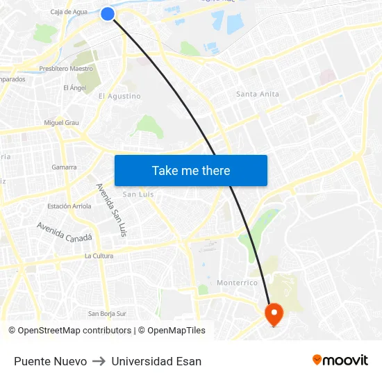 Puente Nuevo to Universidad Esan map