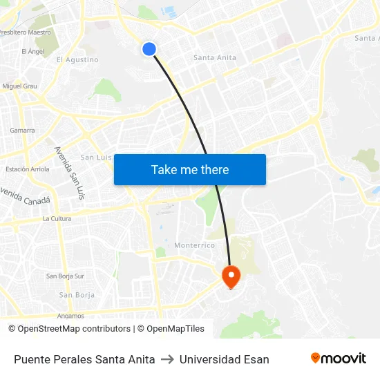 Puente Perales Santa Anita to Universidad Esan map