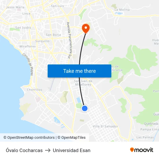 Óvalo Cocharcas to Universidad Esan map