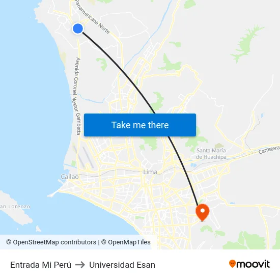 Entrada Mi Perú to Universidad Esan map