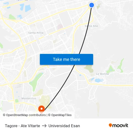 Tagore - Ate Vitarte to Universidad Esan map