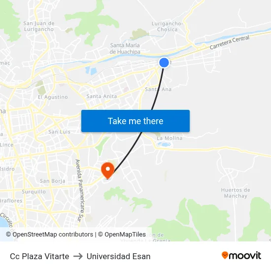 Cc Plaza Vitarte to Universidad Esan map