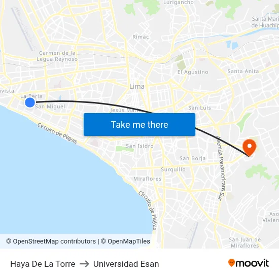 Haya De La Torre to Universidad Esan map