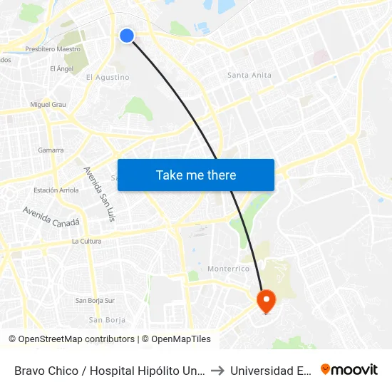 Bravo Chico / Hospital Hipólito Unanue to Universidad Esan map