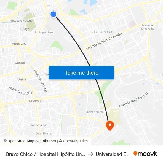 Bravo Chico / Hospital Hipólito Unanue to Universidad Esan map