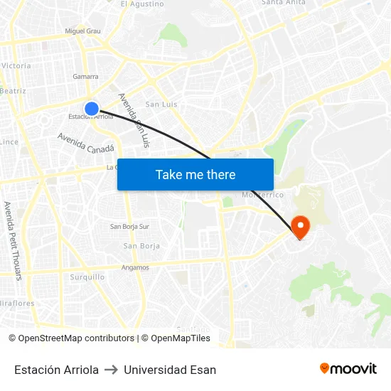 Estación Arriola to Universidad Esan map