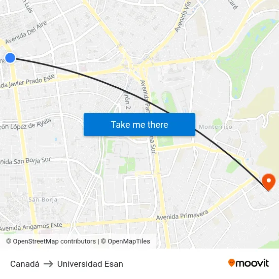 Canadá to Universidad Esan map