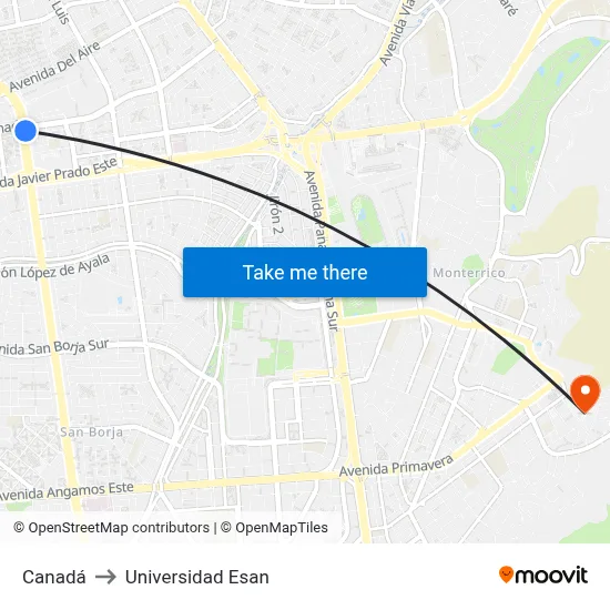 Canadá to Universidad Esan map