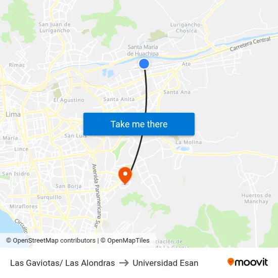 Las Gaviotas/ Las Alondras to Universidad Esan map