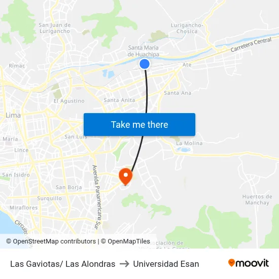 Las Gaviotas/ Las Alondras to Universidad Esan map
