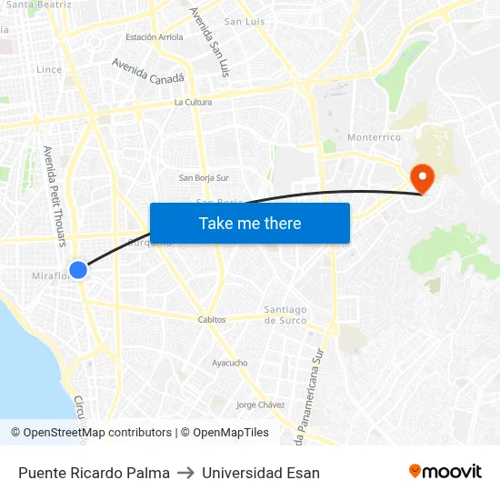 Puente Ricardo Palma to Universidad Esan map