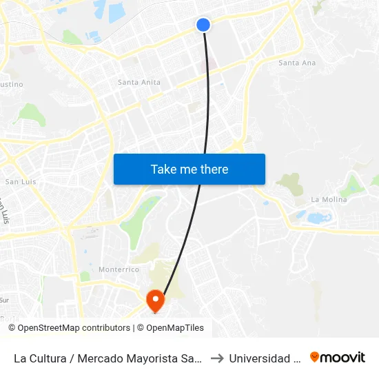 La Cultura / Mercado Mayorista Santa Anita to Universidad Esan map