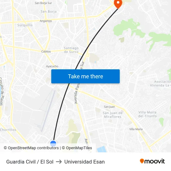 Guardia Civil / El Sol to Universidad Esan map