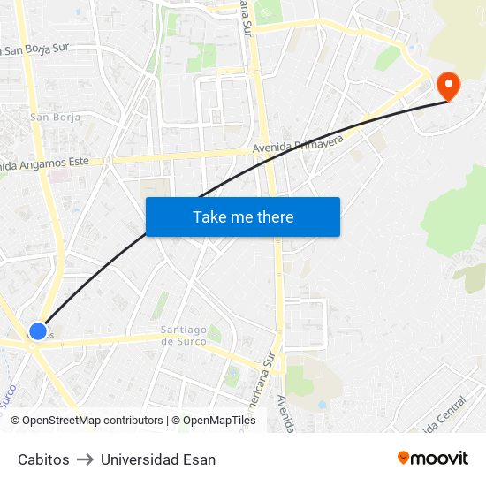 Cabitos to Universidad Esan map