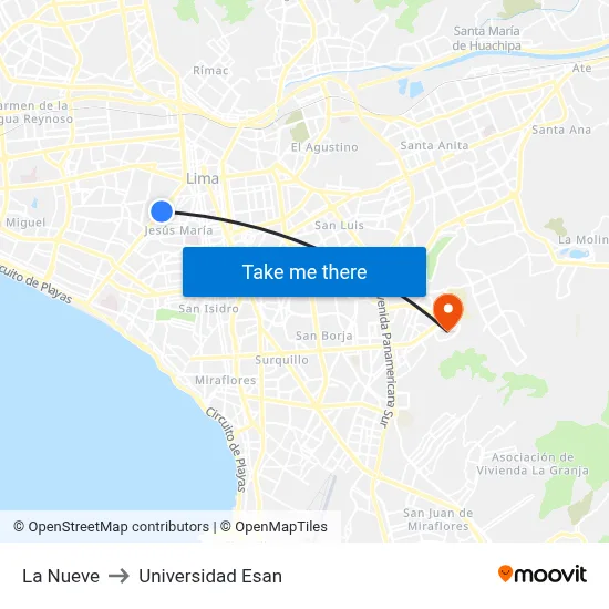 La Nueve to Universidad Esan map