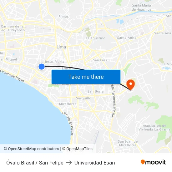 Óvalo Brasil / San Felipe to Universidad Esan map