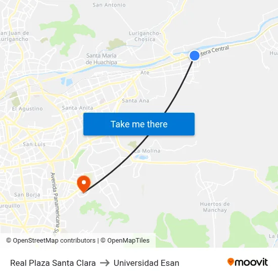 Real Plaza Santa Clara to Universidad Esan map