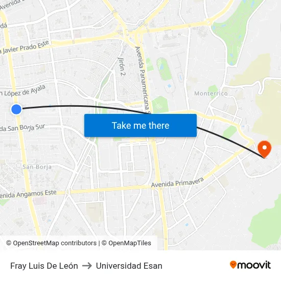 Fray Luis De León to Universidad Esan map