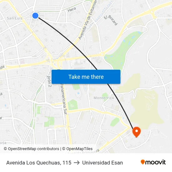Avenida Los Quechuas, 115 to Universidad Esan map