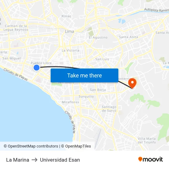 La Marina to Universidad Esan map