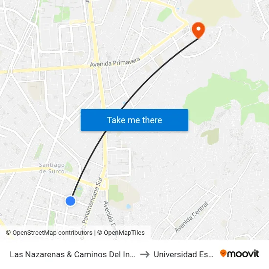 Las Nazarenas & Caminos Del Inca to Universidad Esan map