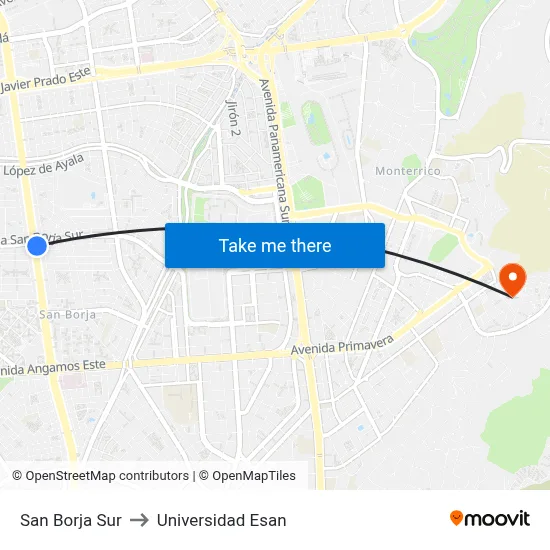 San Borja Sur to Universidad Esan map