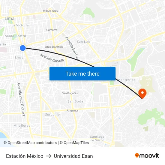 Estación México to Universidad Esan map