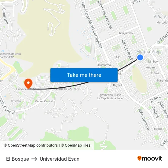 El Bosque to Universidad Esan map