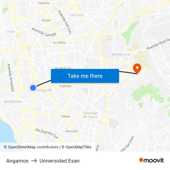 Angamos to Universidad Esan map