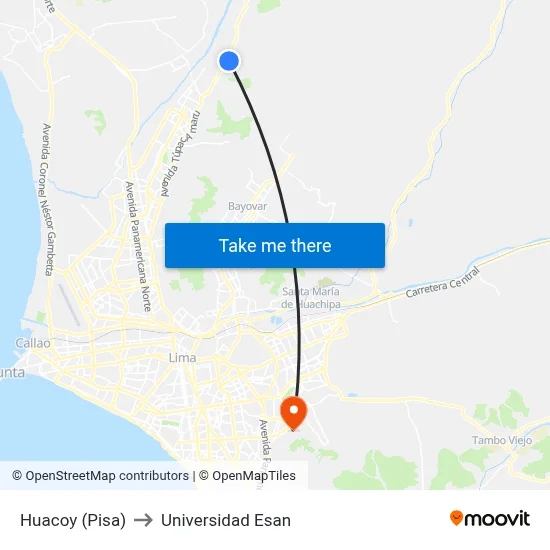 Huacoy (Pisa) to Universidad Esan map