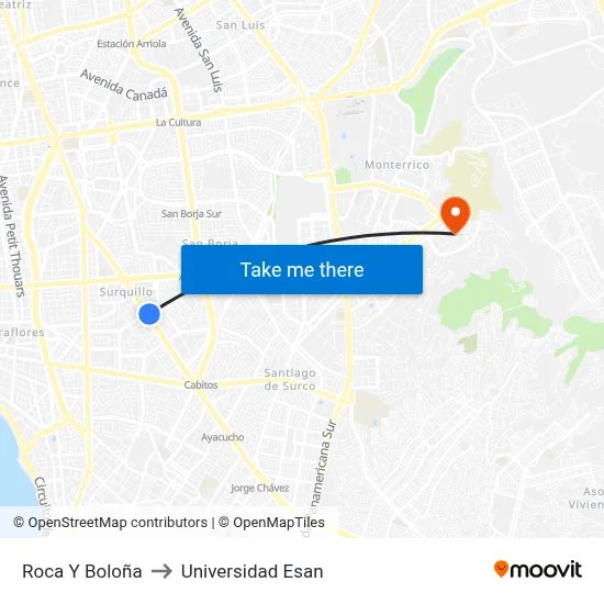 Roca Y Boloña to Universidad Esan map