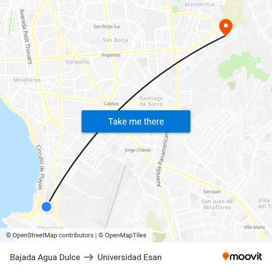 Bajada Agua Dulce to Universidad Esan map